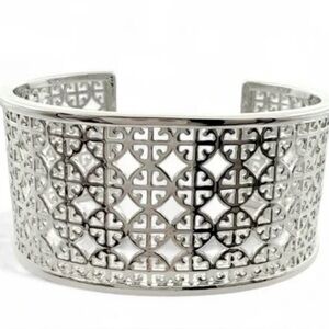 New Tory Burch Miller Logo 1.25” Cuff Bracelet in Silver-tone with Tag